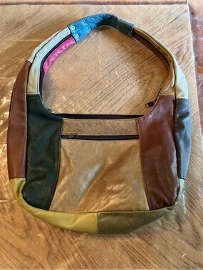 Vintage Multi-Color Patchwork Real Leather Shoulder Bag